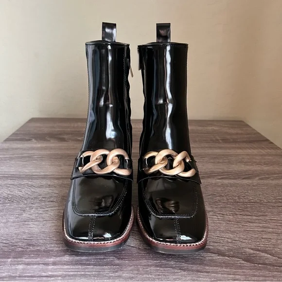 Steve Madden Loreen Black Patent Faux Leather Boots,  Size 7 - Picture 3 of 8